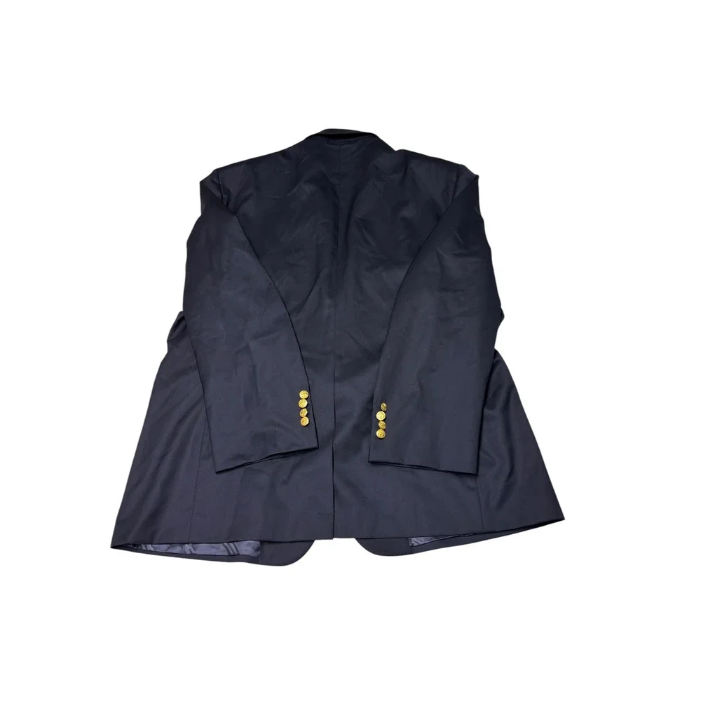 Brooks Brothers Mens 50L Navy Blue Wool Blazer‎ Gold Crest Buttons Made in USA
